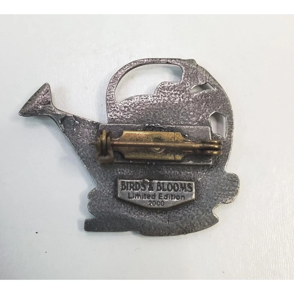 Birds & Blooms 2000 Limited Edition Watering Can with Flowers Garden Pin Brooch